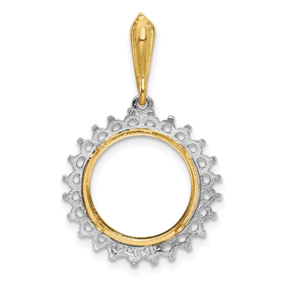14k Two-tone Diamond Circle Prong Coin Bezel Pendant Mounting         