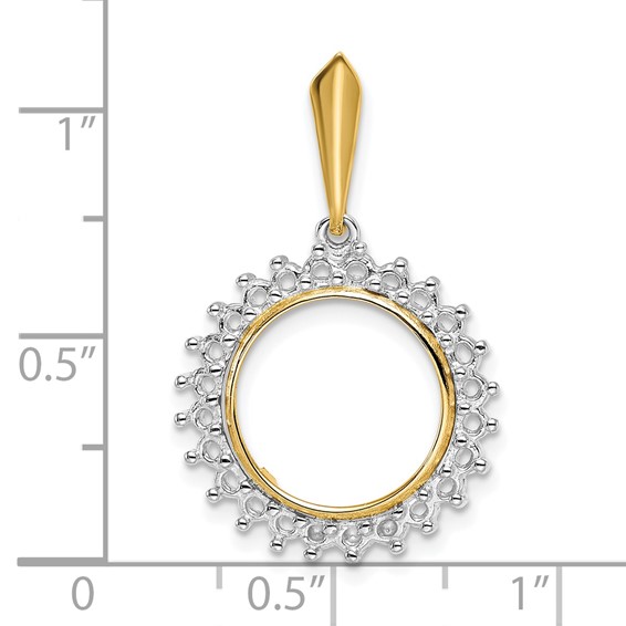 14k Two-tone Diamond Circle Prong Coin Bezel Pendant Mounting         