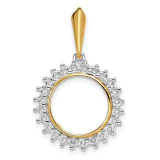 14k Two-tone Diamond Circle Prong Coin Bezel Pendant Mounting         