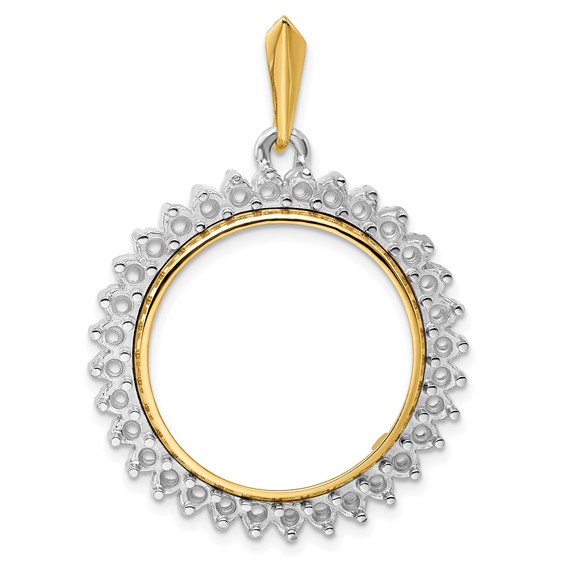 14k Two-tone Diamond Circle Prong Coin Bezel Pendant Mounting         