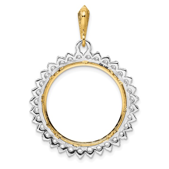 14k Two-tone Diamond Circle Prong Coin Bezel Pendant