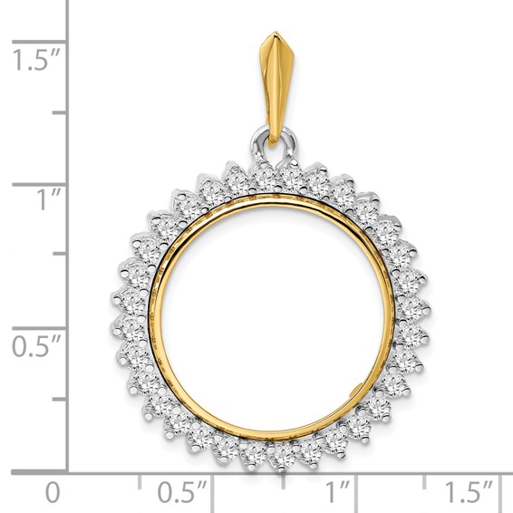 14k Two-tone Diamond Circle Prong Coin Bezel Pendant