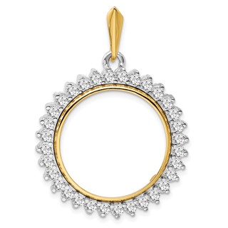 14k Two-tone Diamond Circle Prong Coin Bezel Pendant