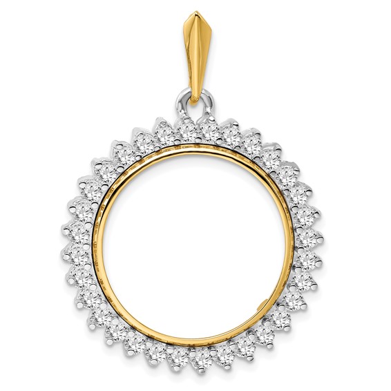 14k Two-tone Diamond Circle Prong Coin Bezel Pendant