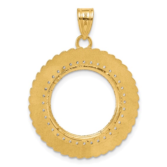 14k Diamond Cut Diamond Coil with 16.5mm Prong Coin Bezel Pendant Mounting