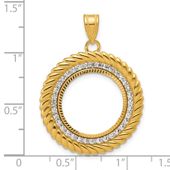 14k Diamond Cut Diamond Coil with 16.5mm Prong Coin Bezel Pendant Mounting