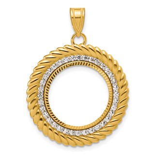 14k Diamond Cut Diamond Coil with 16.5mm Prong Coin Bezel Pendant Mounting