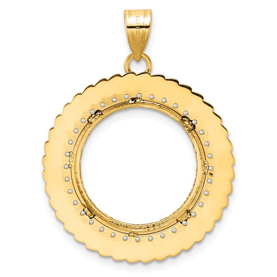 14k Diamond Cut Diamond Coil with 18.0mm Prong Coin Bezel Pendant Mounting