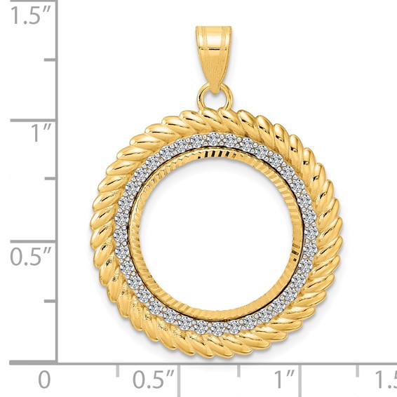 14k Diamond Cut Diamond Coil with 18.0mm Prong Coin Bezel Pendant Mounting
