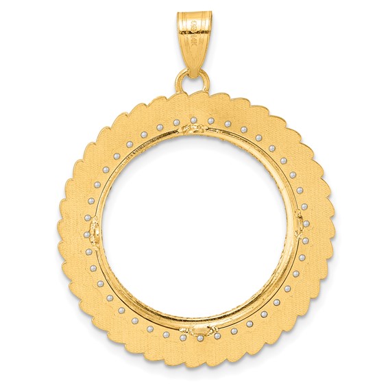 14k Diamond Cut Diamond Coil with 22.0mm Prong Coin Bezel Pendant Mounting