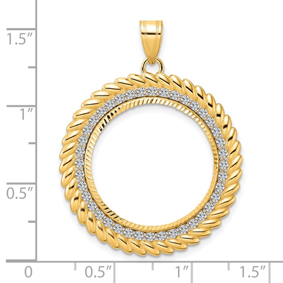 14k Diamond Cut Diamond Coil with 22.0mm Prong Coin Bezel Pendant Mounting