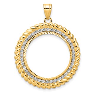 14k Diamond Cut Diamond Coil with 22.0mm Prong Coin Bezel Pendant Mounting