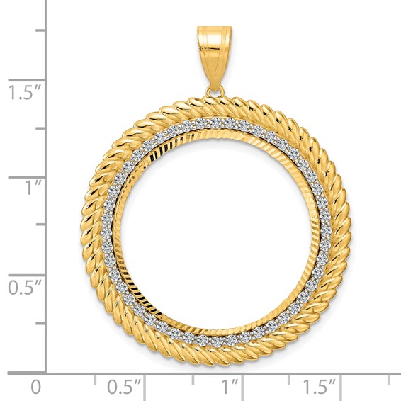 14k Diamond Cut Diamond Coil with 27.0mm Prong Coin Bezel Pendant Mounting