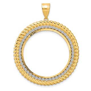 14k Diamond Cut Diamond Coil with 27.0mm Prong Coin Bezel Pendant Mounting