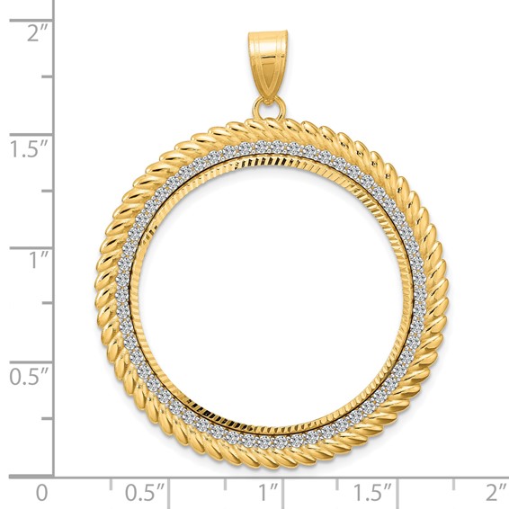 14k Diamond Cut Diamond Coil with 32.0mm Prong Coin Bezel Pendant Mounting