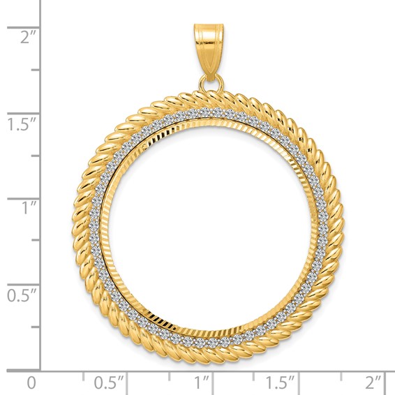 14k Diamond Cut Diamond Coil with 32.7mm Prong Coin Bezel Pendant Mounting