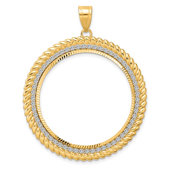 14k Diamond Cut Diamond Coil with 32.7mm Prong Coin Bezel Pendant Mounting