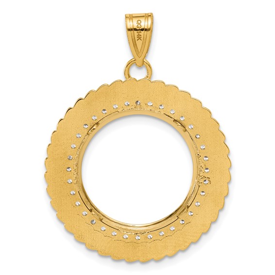 14k Polished Diamond Coil with 16.5mm Prong Coin Bezel Pendant Mounting