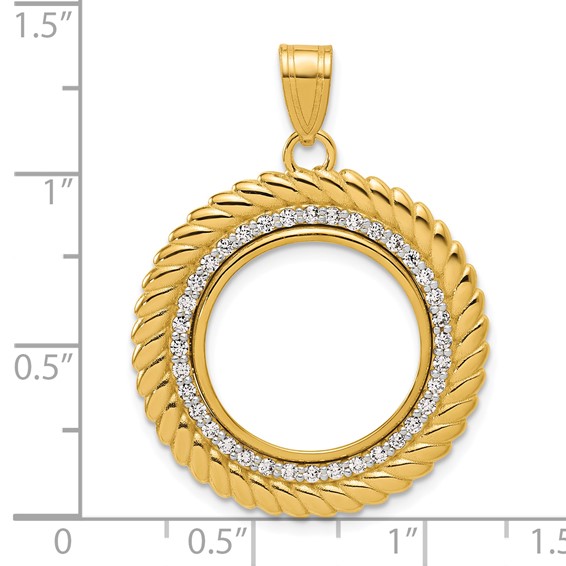 14k Polished Diamond Coil with 16.5mm Prong Coin Bezel Pendant Mounting