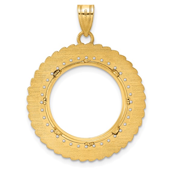 14k Polished Diamond Coil with 18.0mm Prong Coin Bezel Pendant Mounting