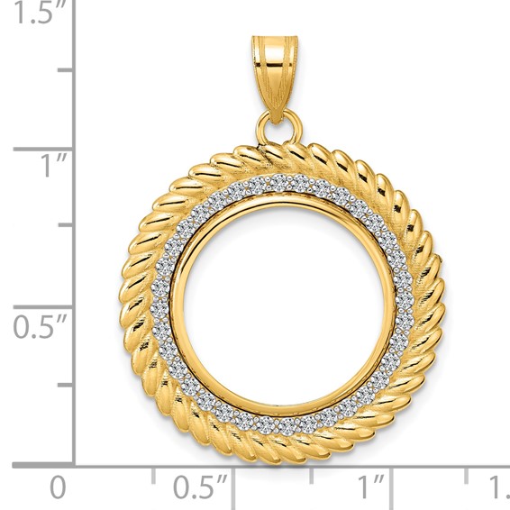 14k Polished Diamond Coil with 18.0mm Prong Coin Bezel Pendant Mounting