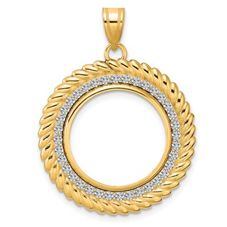 14k Polished Diamond Coil with 18.0mm Prong Coin Bezel Pendant Mounting