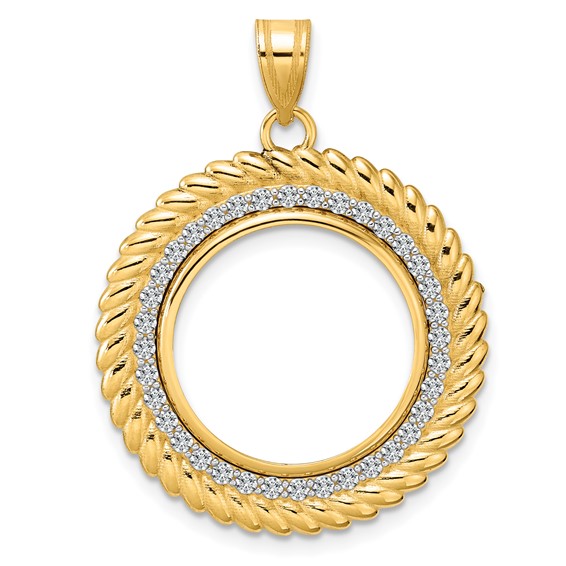 14k Polished Diamond Coil with 18.0mm Prong Coin Bezel Pendant Mounting