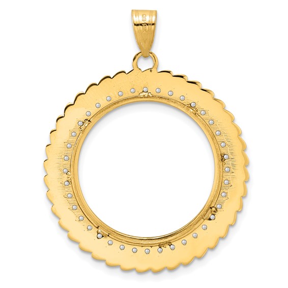 14k Polished Diamond Coil with 22.0mm Prong Coin Bezel Pendant Mounting