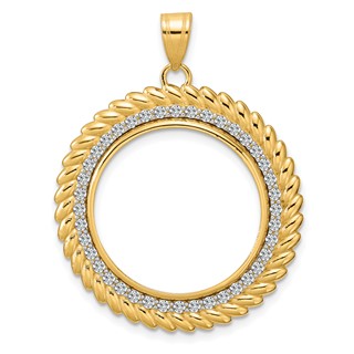 14k Polished Diamond Coil with 22.0mm Prong Coin Bezel Pendant Mounting