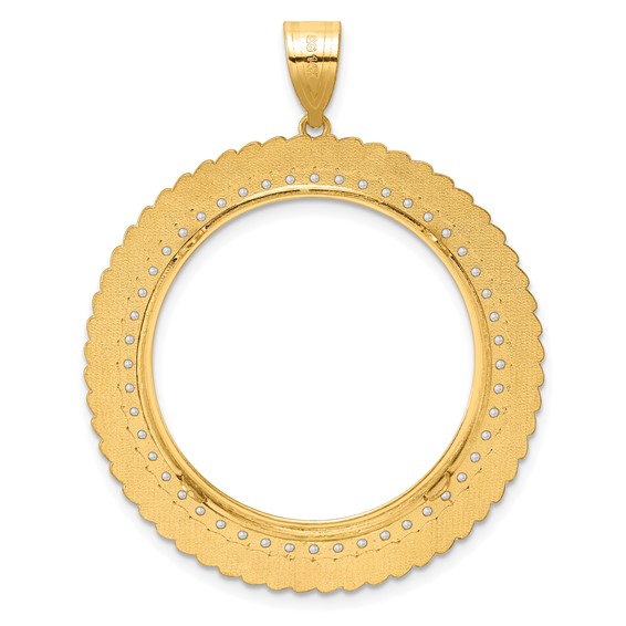 14k Polished Diamond Coil with 27.0mm Prong Coin Bezel Pendant Mounting