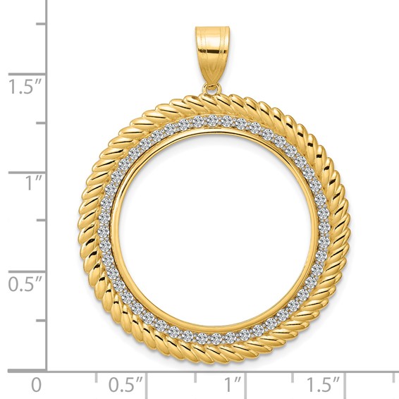 14k Polished Diamond Coil with 27.0mm Prong Coin Bezel Pendant Mounting