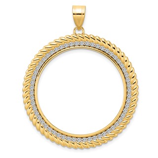 14k Polished Diamond Coil with 32.0mm Prong Coin Bezel Pendant Mounting