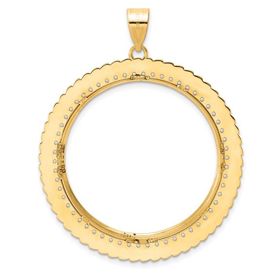 14k Polished Diamond Coil with 32.7mm Prong Coin Bezel Pendant Mounting