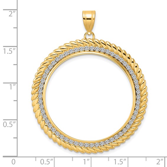 14k Polished Diamond Coil with 32.7mm Prong Coin Bezel Pendant Mounting