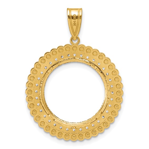 14k Diamond Cut Diamond Bead with 16.5mm Prong Coin Bezel Pendant Mounting