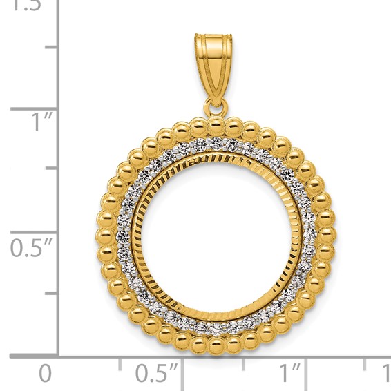 14k Diamond Cut Diamond Bead with 16.5mm Prong Coin Bezel Pendant Mounting