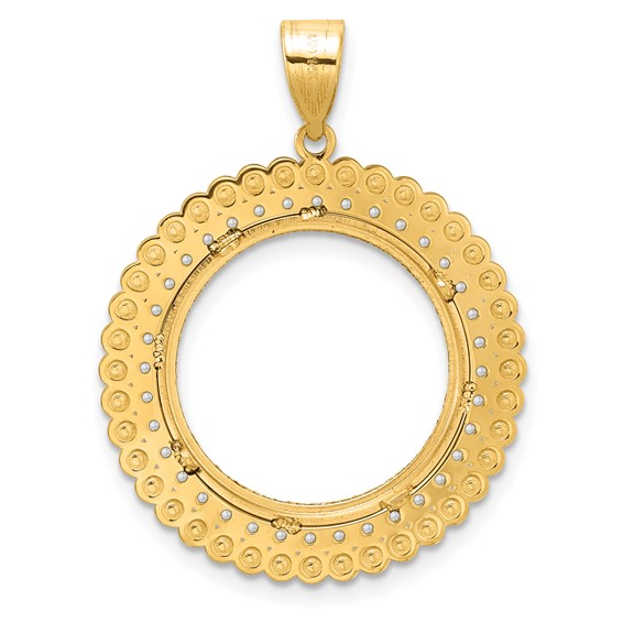 14k Diamond Cut Diamond Bead with 18.0mm Prong Coin Bezel Pendant Mounting