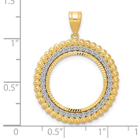 14k Diamond Cut Diamond Bead with 18.0mm Prong Coin Bezel Pendant Mounting
