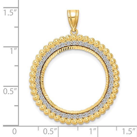 14k Diamond Cut Diamond Bead with 22.0mm Prong Coin Bezel Pendant Mounting