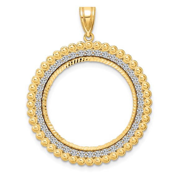 14k Diamond Cut Diamond Bead with 22.0mm Prong Coin Bezel Pendant Mounting