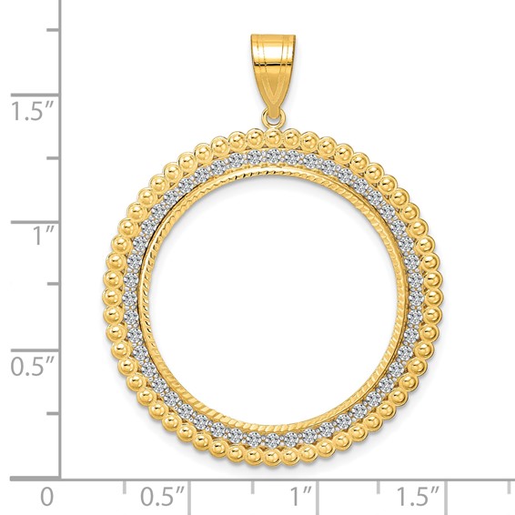 14k Diamond Cut Diamond Bead with 27.0mm Prong Coin Bezel Pendant Mounting