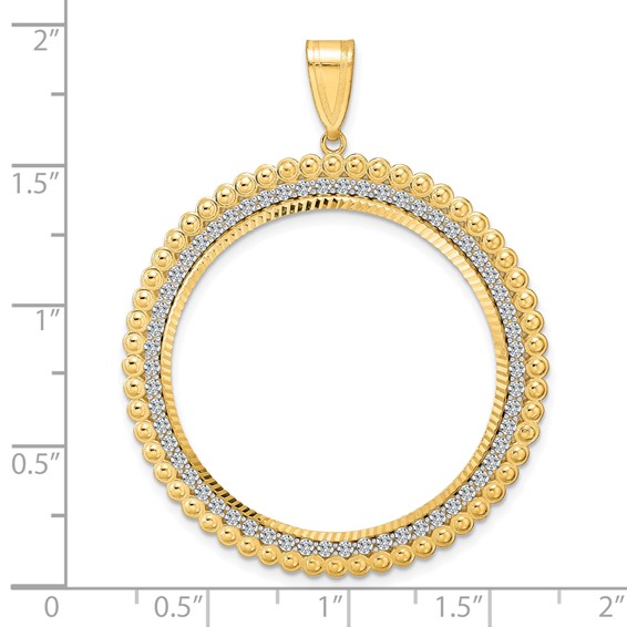 14k Diamond Cut Diamond Bead with 32.0mm Prong Coin Bezel Pendant Mounting