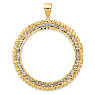 14k Diamond Cut Diamond Bead with 32.7mm Prong Coin Bezel Pendant Mounting