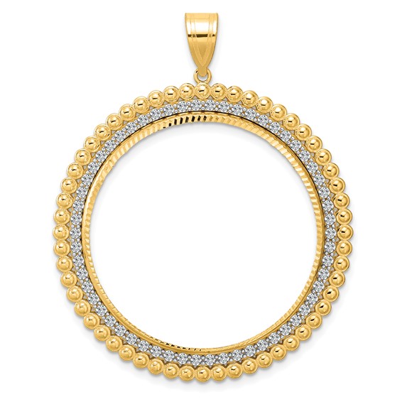 14k Diamond Cut Diamond Bead with 32.7mm Prong Coin Bezel Pendant Mounting