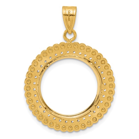 14k Polished Diamond Bead with 16.5mm Prong Coin Bezel Pendant Mounting