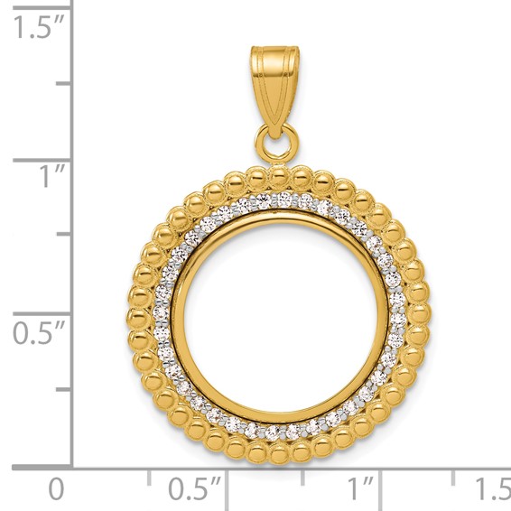 14k Polished Diamond Bead with 16.5mm Prong Coin Bezel Pendant Mounting
