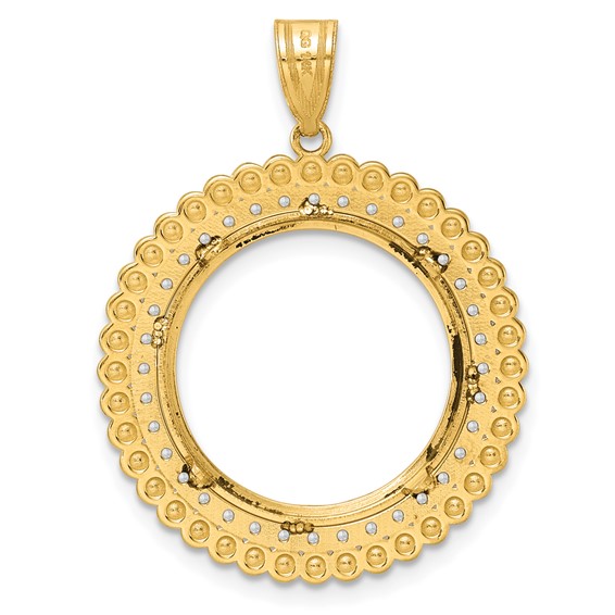 14k Polished Diamond Bead with 18.0mm Prong Coin Bezel Pendant Mounting