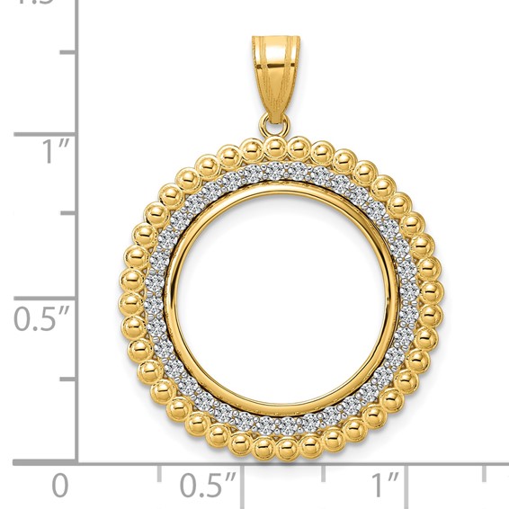 14k Polished Diamond Bead with 18.0mm Prong Coin Bezel Pendant Mounting