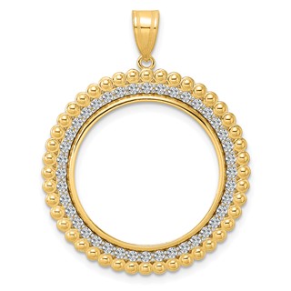 14k Polished Diamond Bead with 22.0mm Prong Coin Bezel Pendant Mounting
