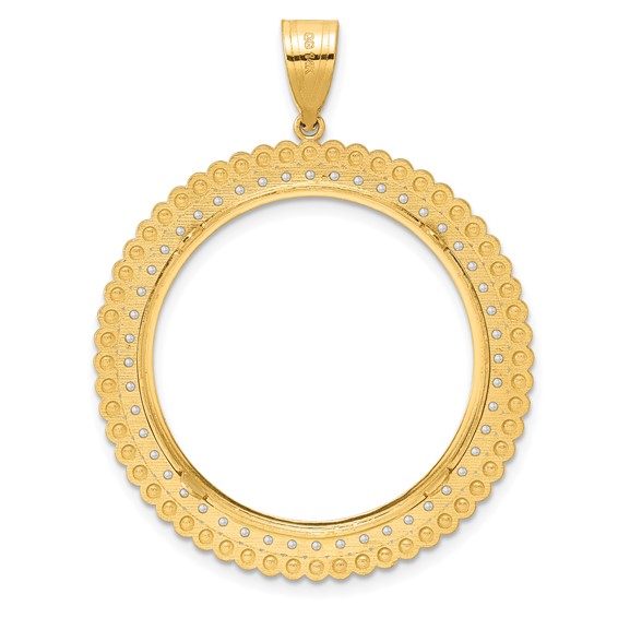 14k Polished Diamond Bead with 27.0mm Prong Coin Bezel Pendant Mounting